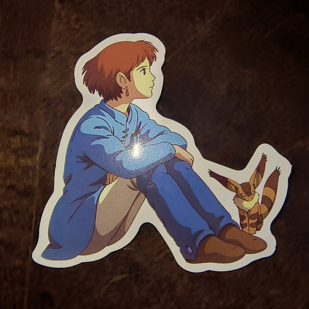 Studio Ghibli-style Prince Ashitaka Sticker — Blue Outfit with Brown Boots